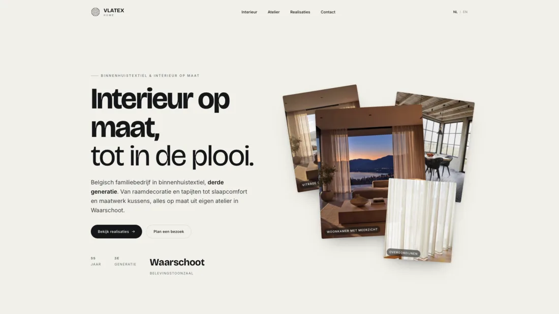De site van een interieurmaker, met het werk op maat in beeld.
